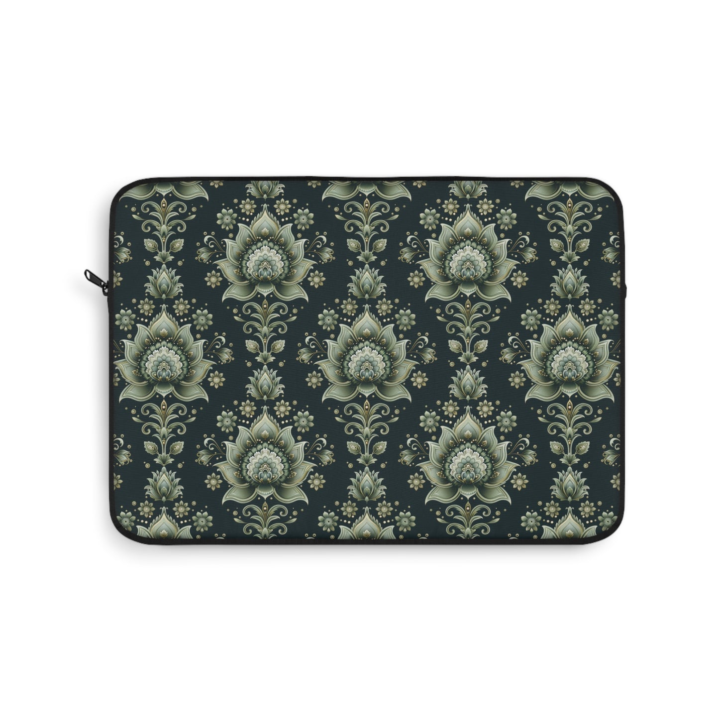 Ornate Green Mandala with Golden Accents on Dark Background Laptop or Ipad Protective Sleeve 3 Sizes Available