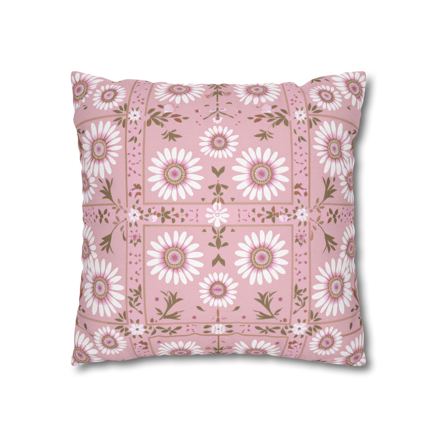 Charming Daisy Pink and White Floral Tile Pattern Spun Polyester Square Pillowcase 4 Sizes