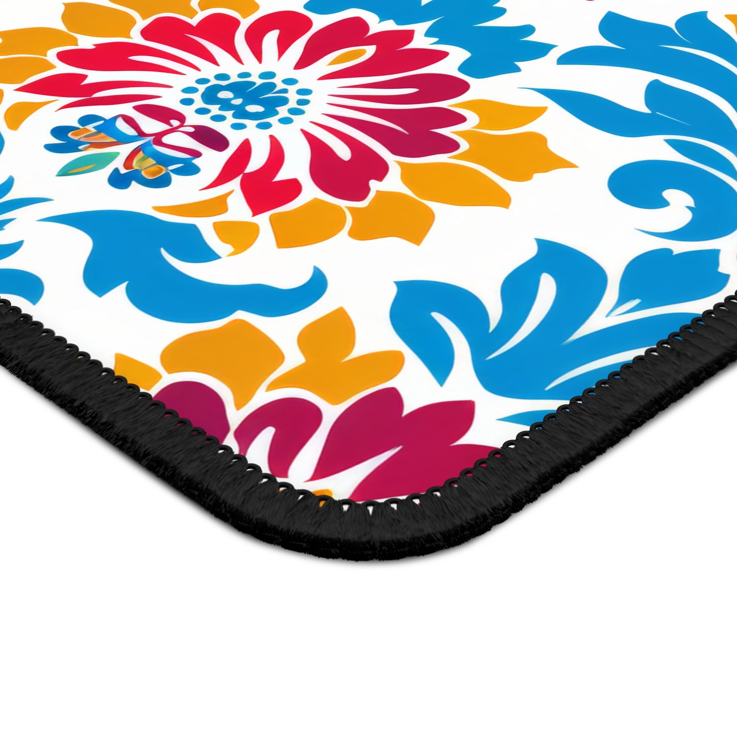 Bright Bouquet of Whimsy in Lively Hues of Red and Blue Flowers with Yellow Accents Gaming Mouse Pad with Finished Edges