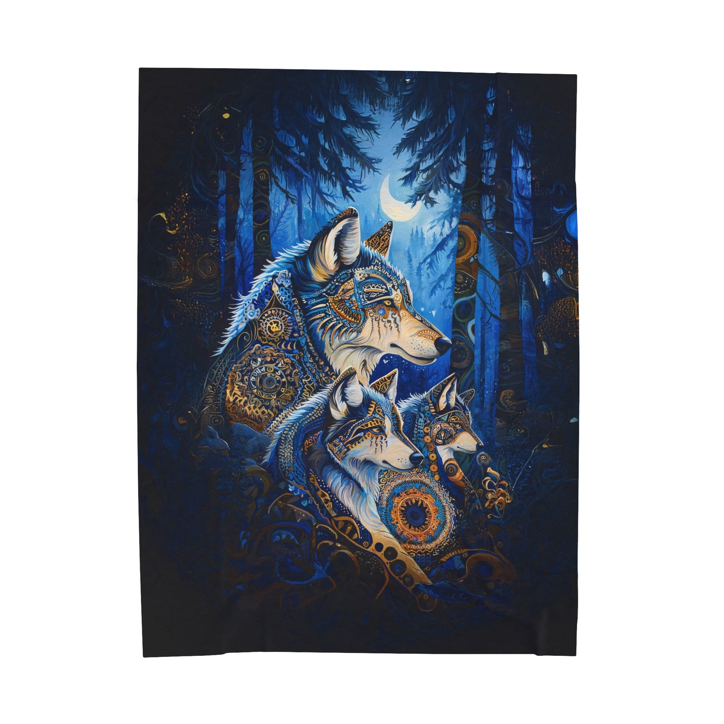 Mystic Guardians of Tribal Wolves of the Moonlit Forest Velveteen Plush Blanket 3 Sizes