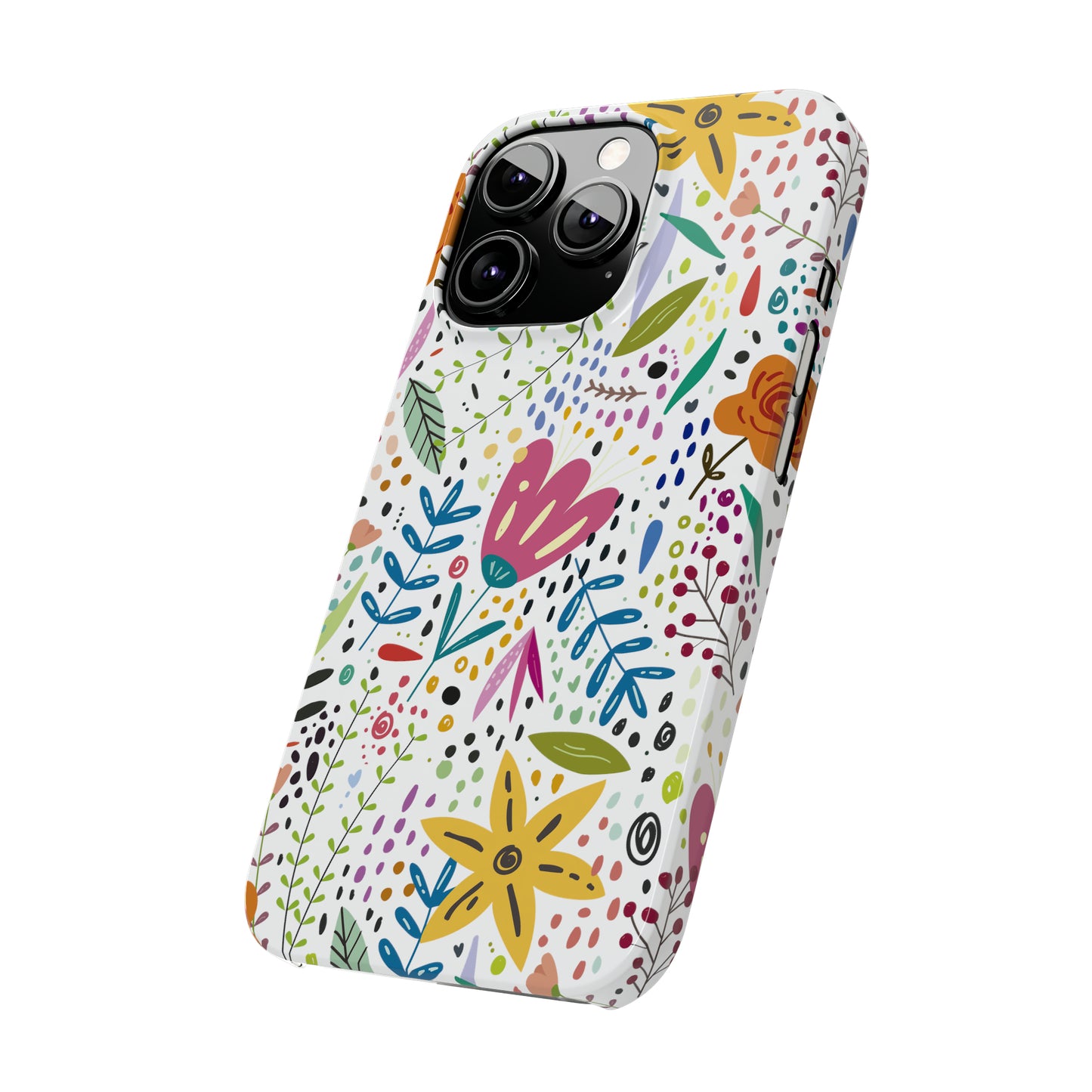 Springtime Splendor: Hand-Drawn Flowers Bursting with Vibrant Colors Design Iphone 15-12 Slim Phone Case