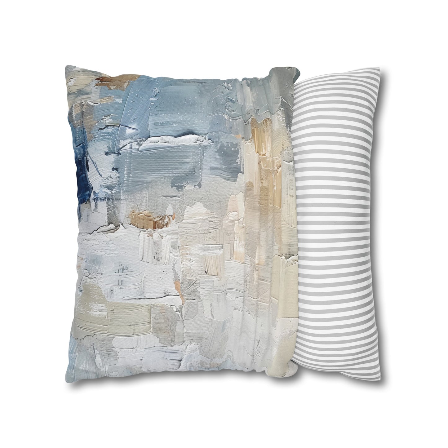 Bold Contrasts Abstract Tan and Blue Color Blocking with Heavy Strokes Spun Polyester Square Pillowcase 4 Sizes