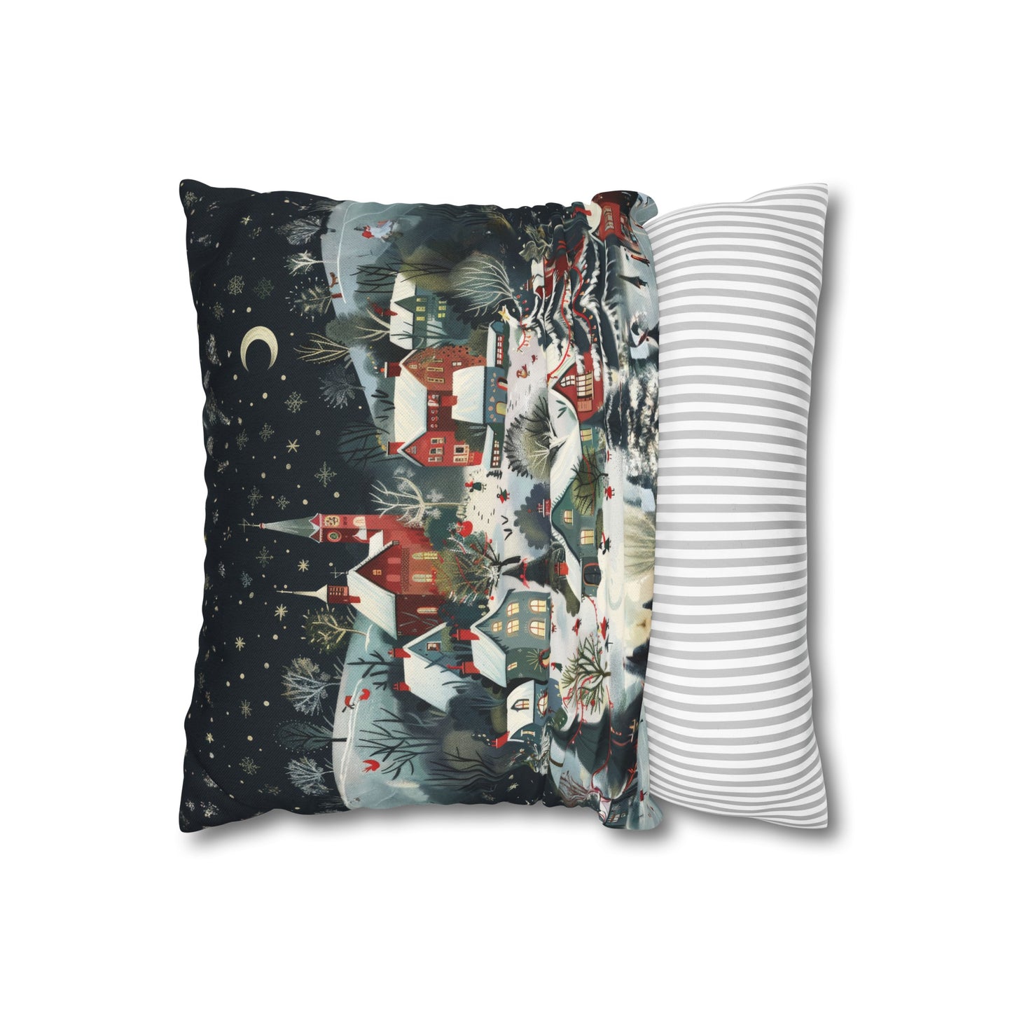 Vintage Winter Village: Old-Fashioned Country Town in a Snowy Christmas Scene Spun Polyester Square Pillowcase 4 Sizes