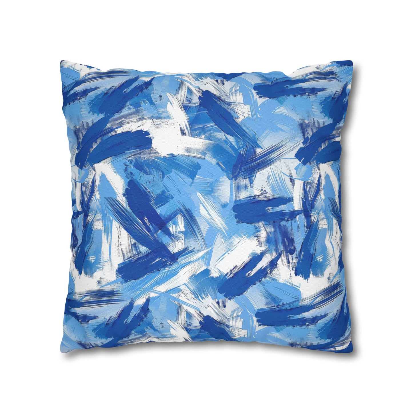 Bold Blue and White Abstract Brushstroke Pattern Spun Polyester Square Pillowcase 4 Sizes