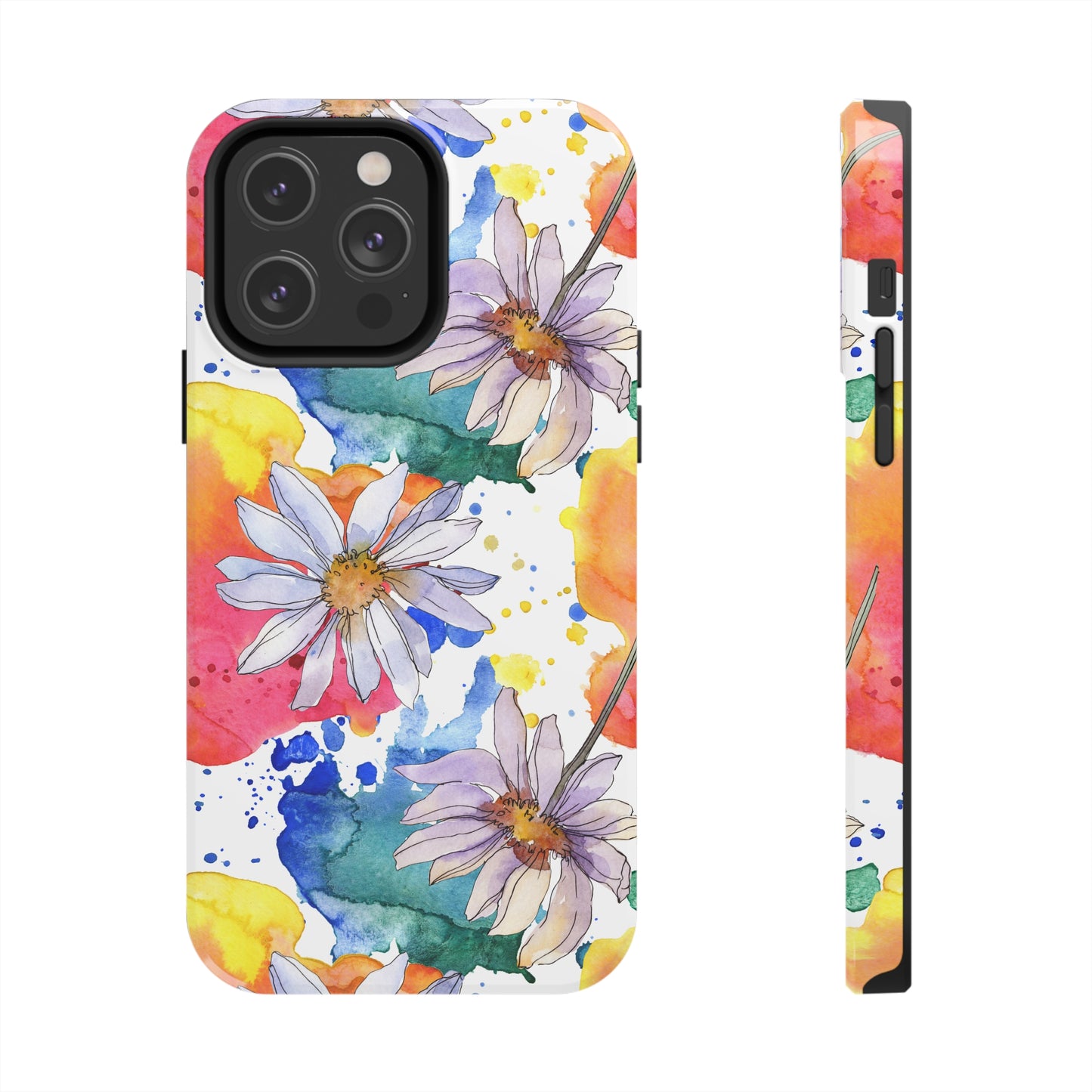 Large Colorful Watercolor Daisy Design Iphone Tough Phone Case