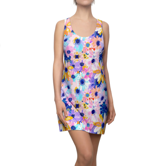 Watercolor Wonderland: Large Colorful Daisies Blooming with Radiance Women's Racerback Dress XS - 2XL