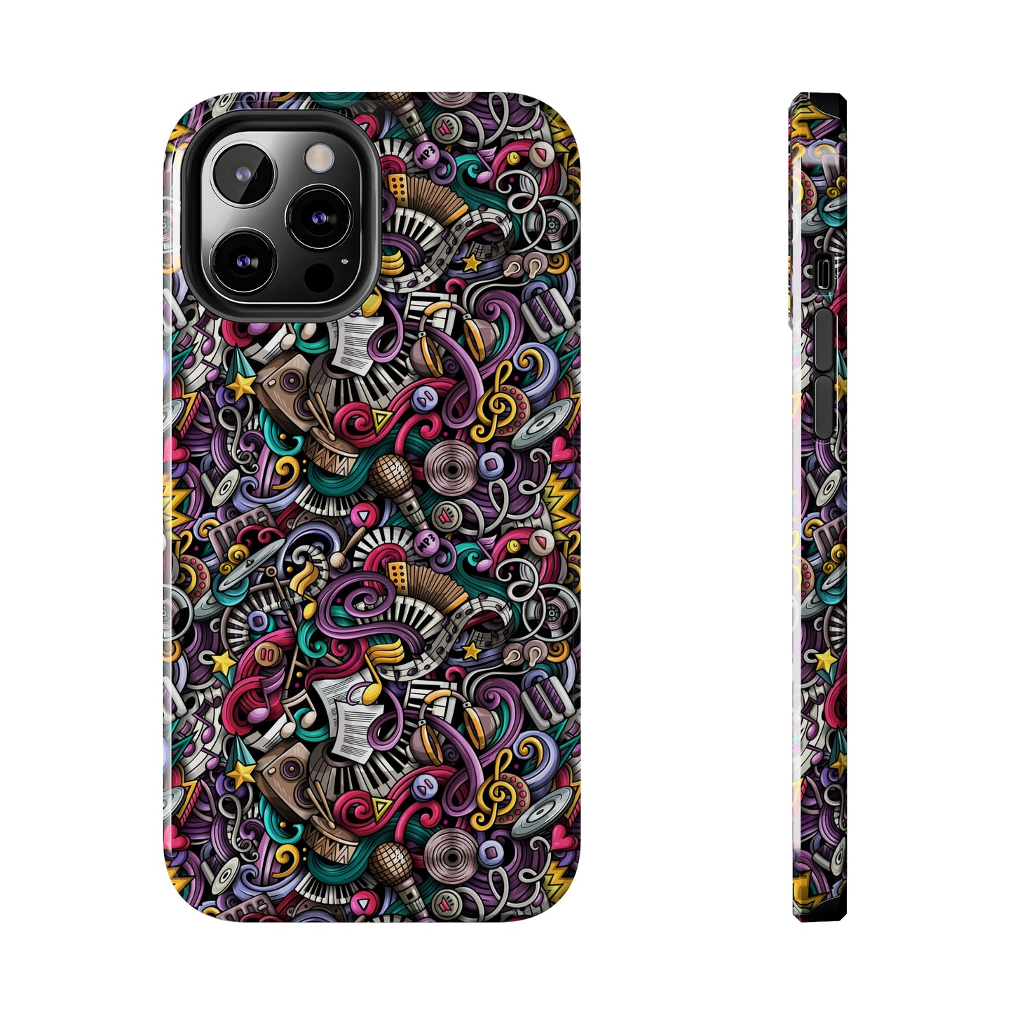 Musical Notes, Sheet Music, Swirls Cartoon Design Iphone Tough Phone Case