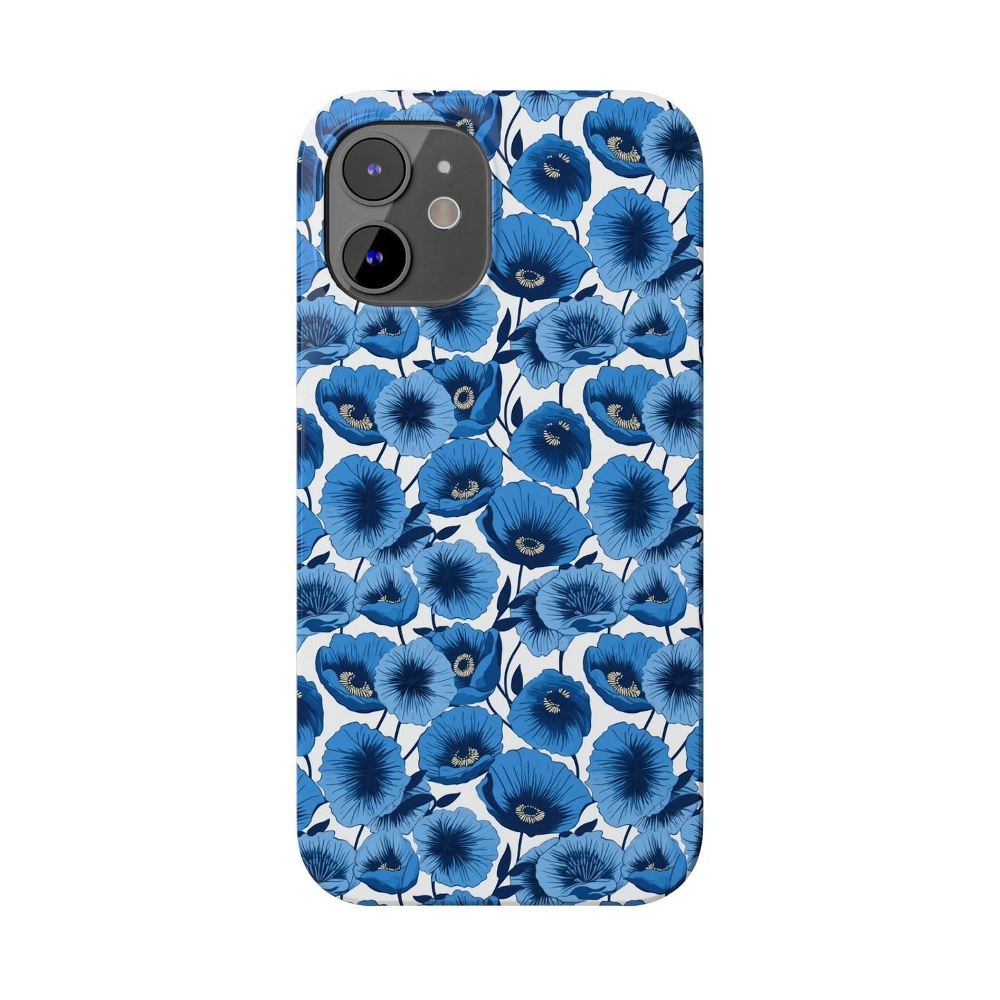 Vivid Blooms Bright Blue Poppies Design Iphone 15-12 Slim Phone Case