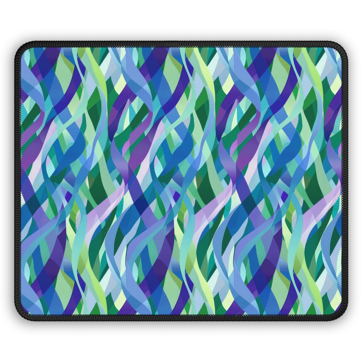 Vibrant Purple Blue and Green Ribbons Gaming Mouse Pad with Finished Edges