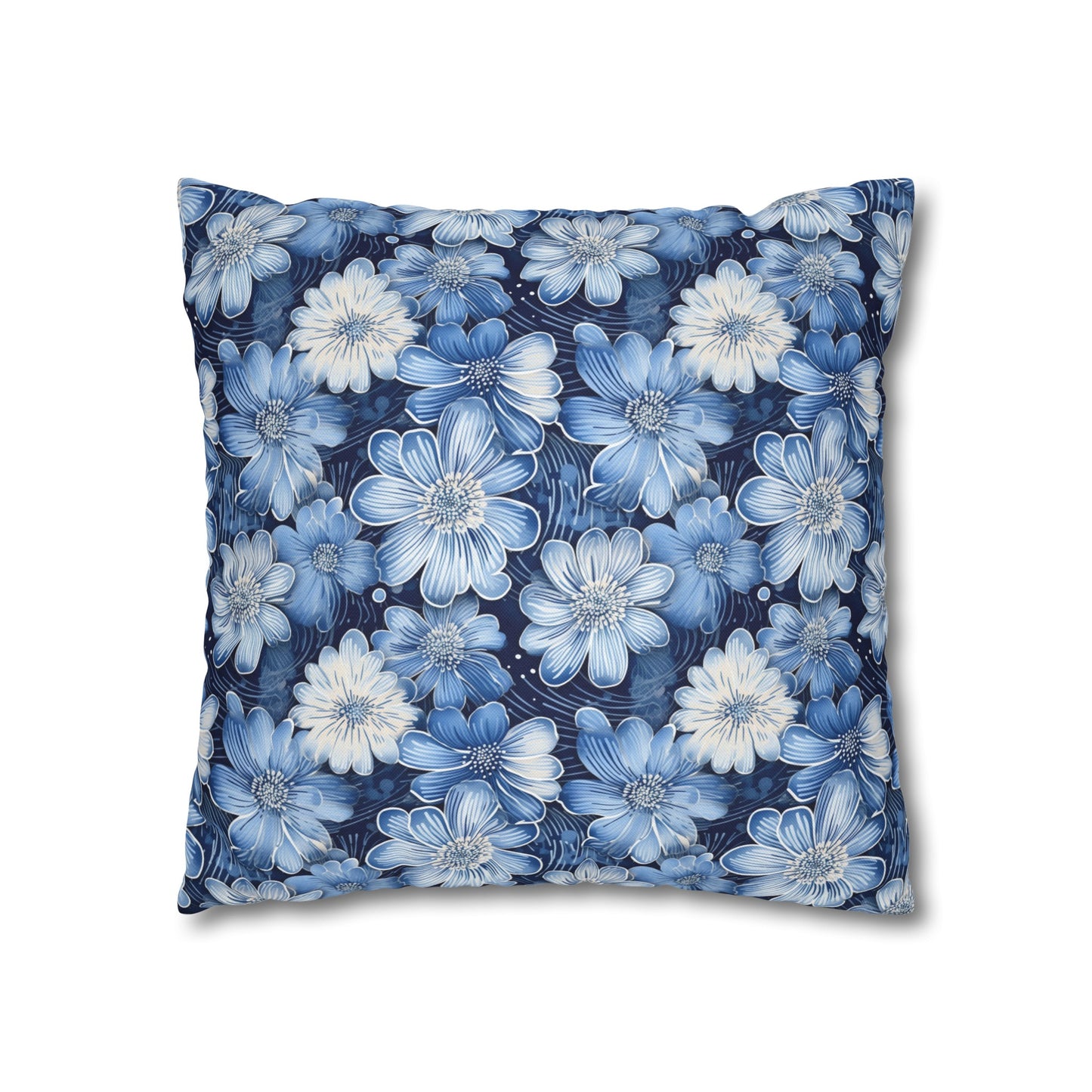 Watercolor Blossom in Blue and White Spun Polyester Square Pillowcase 4 Sizes