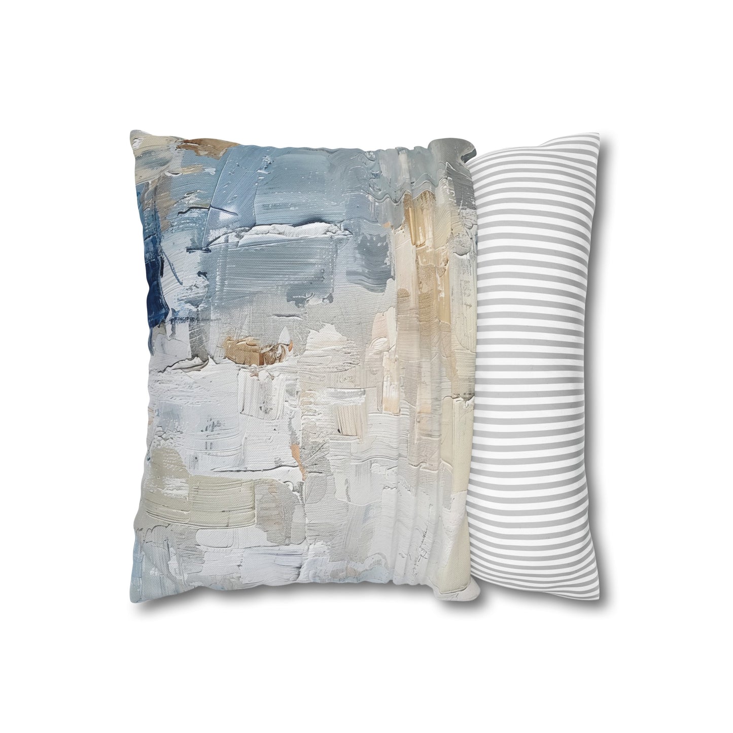 Bold Contrasts Abstract Tan and Blue Color Blocking with Heavy Strokes Spun Polyester Square Pillowcase 4 Sizes