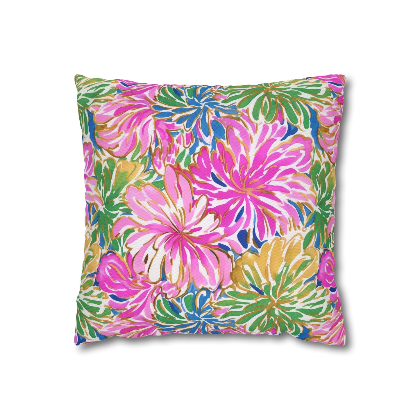 Pastel Bouquet: Large Blooms of Pink, Gold, and Blue in Watercolor Spun Polyester Square Pillowcase 4 Sizes