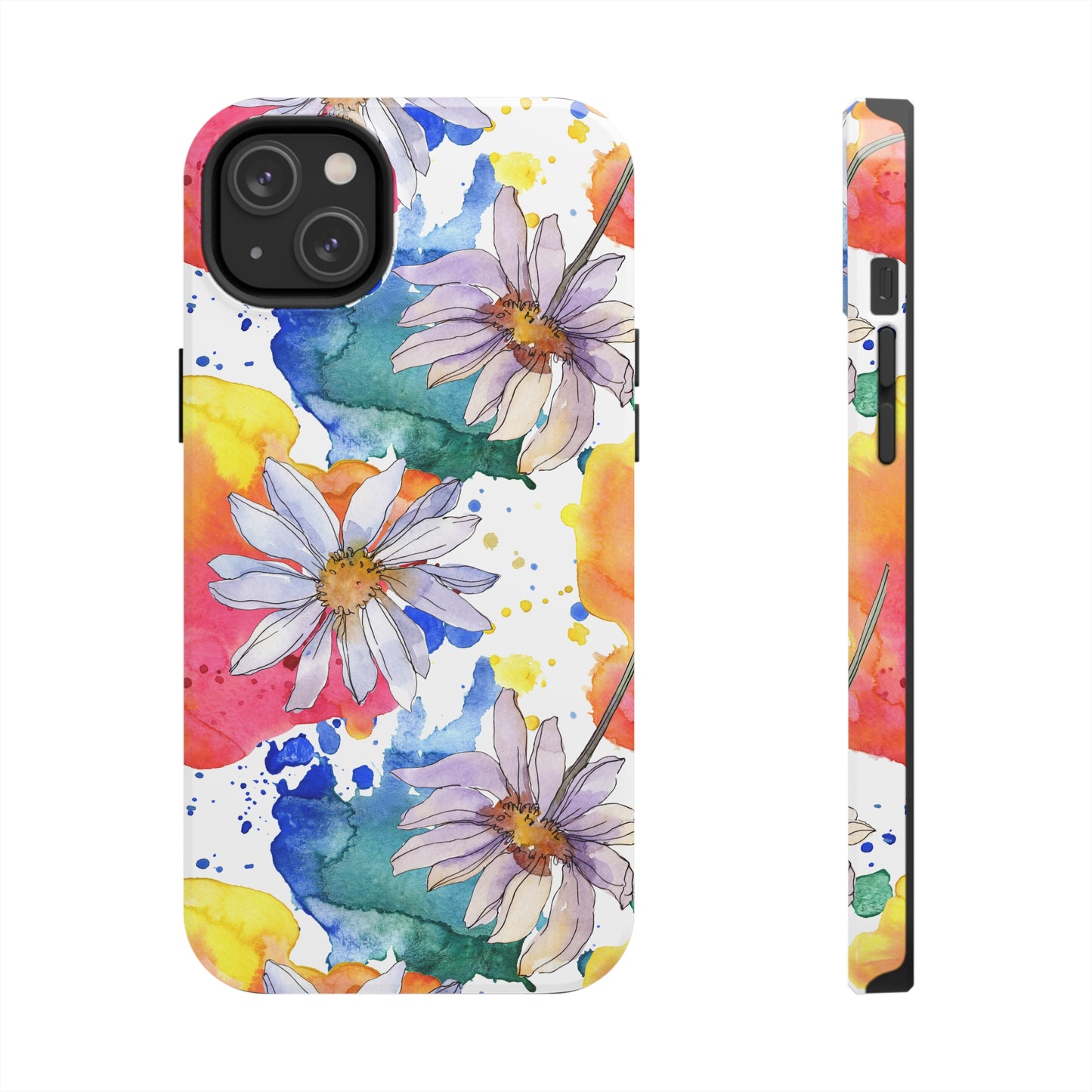 Large Colorful Watercolor Daisy Design Iphone Tough Phone Case