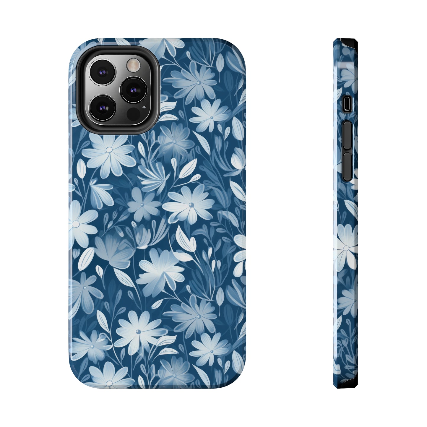 Gentle Elegance: Soft Muted Blue Flower Design Iphone Tough Phone Case