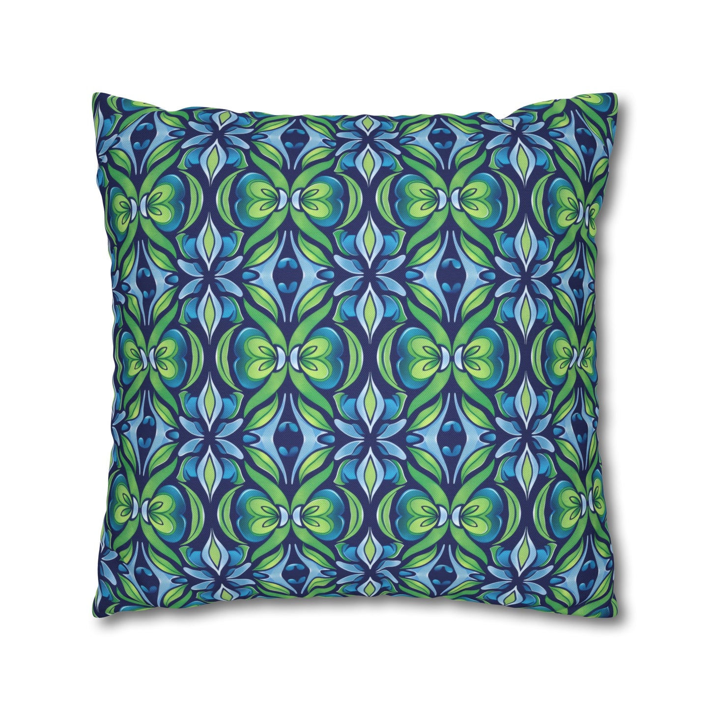 Retro Abstract Blue and Green Floral Pattern Spun Polyester Square Pillowcase 4 Sizes