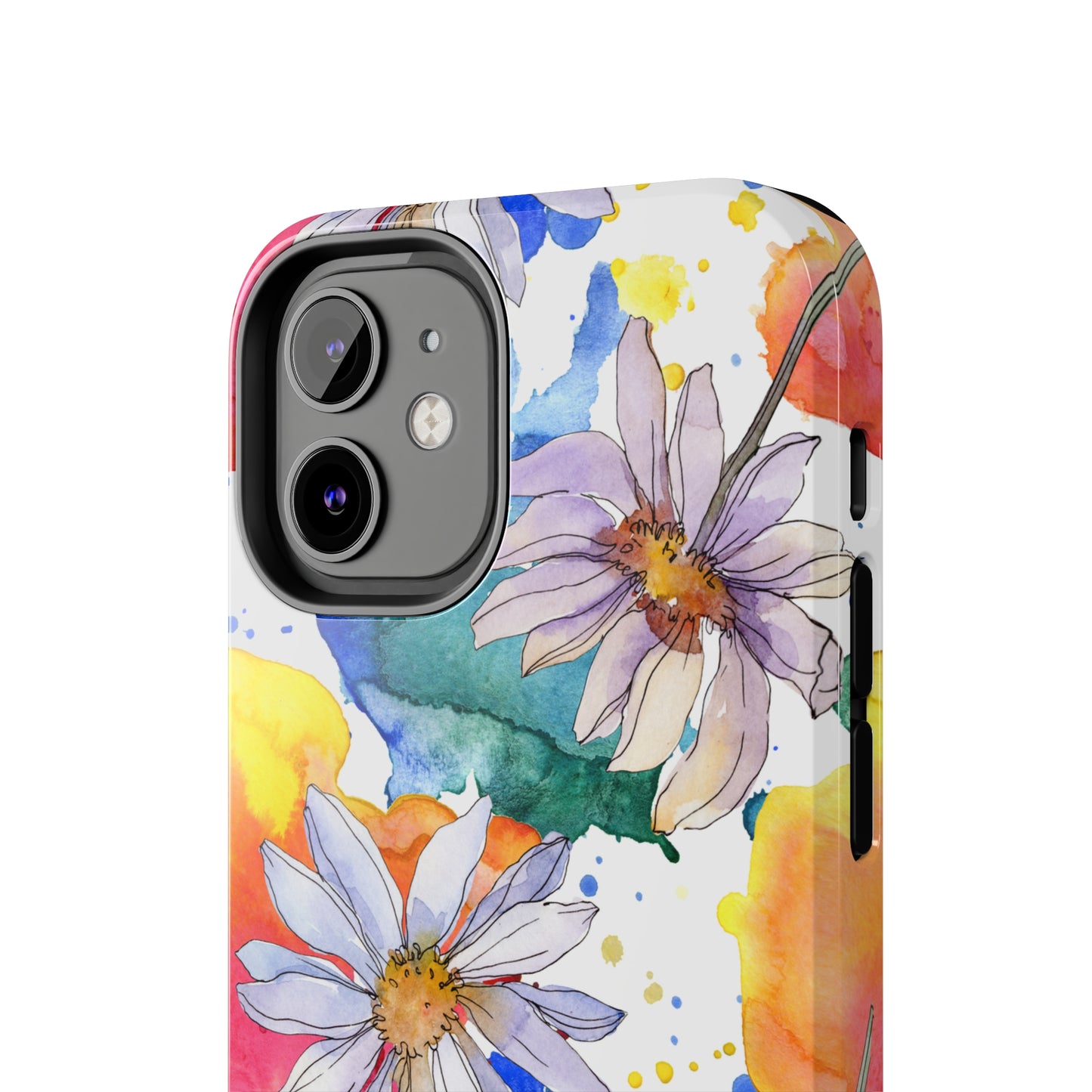 Large Colorful Watercolor Daisy Design Iphone Tough Phone Case