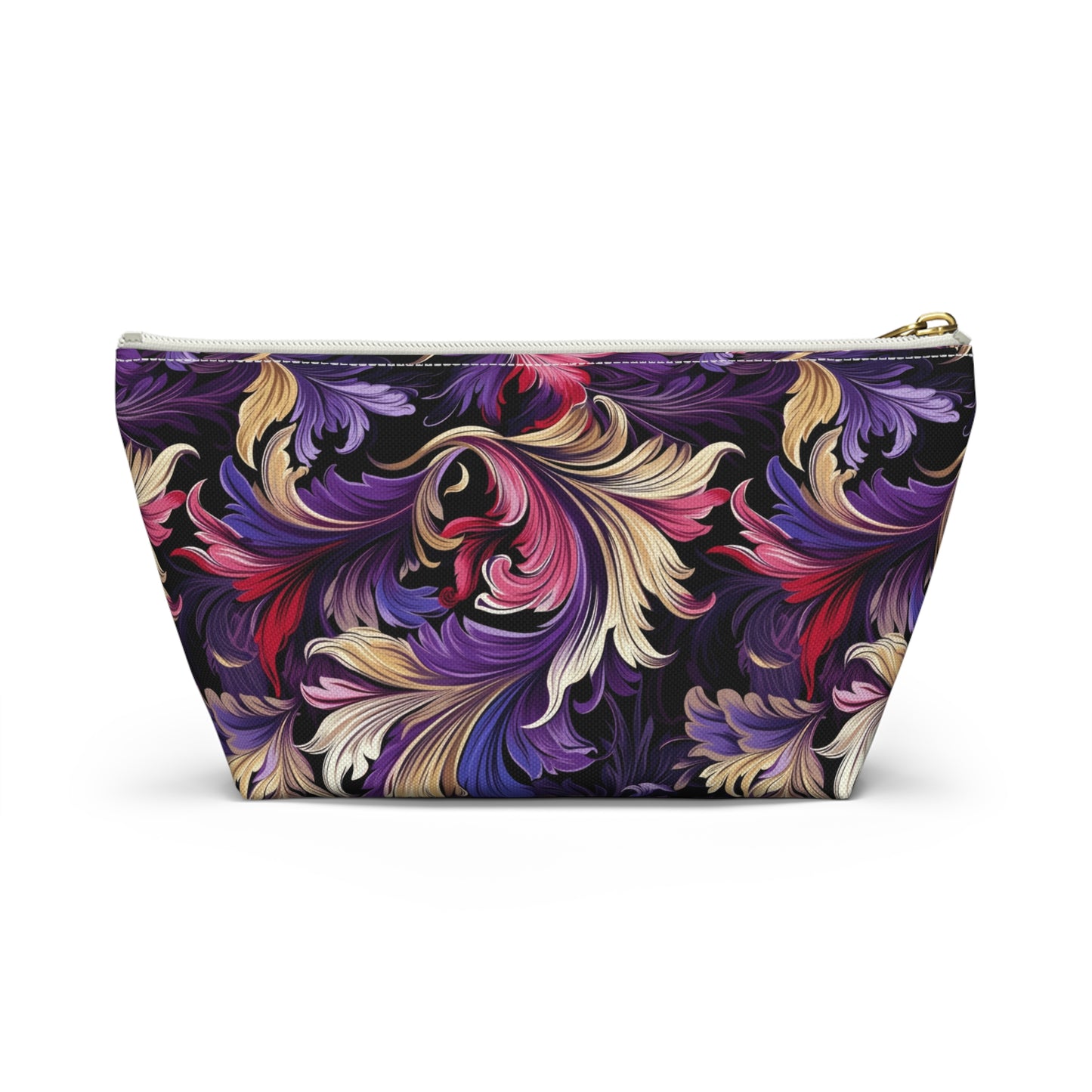 Purple, Gold & Pink Floral Swirls of Foliage Design - Makeup & Accessory Bag 2 Sizes