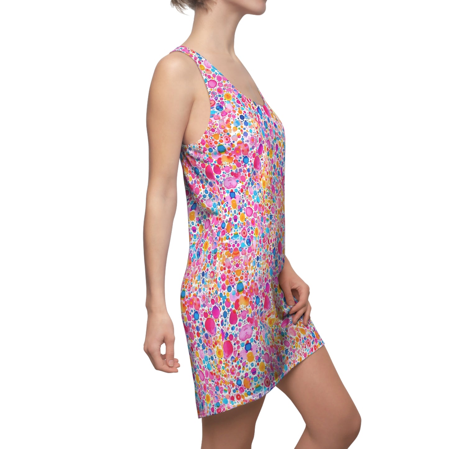 Prismatic Splatter: Rainbow Watercolor Explosion Women's Racerback Dress XS - 2XL