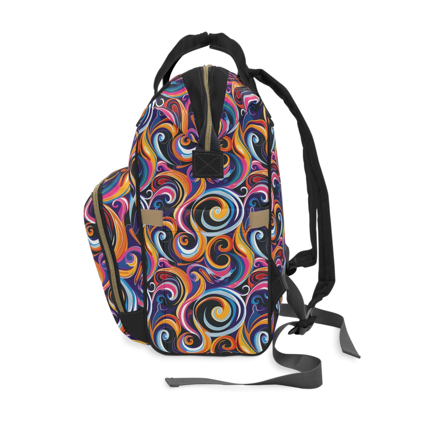 Psychedelic Groovy Vibrant Rainbow Swirls Multifunctional Diaper Backpack