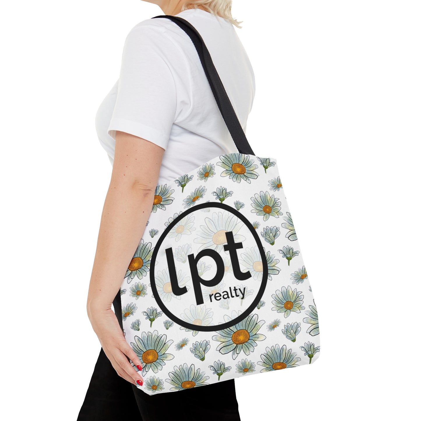 LPT Realty Logo on Watercolor Daisies Design - Canvas Tote 3 Sizes