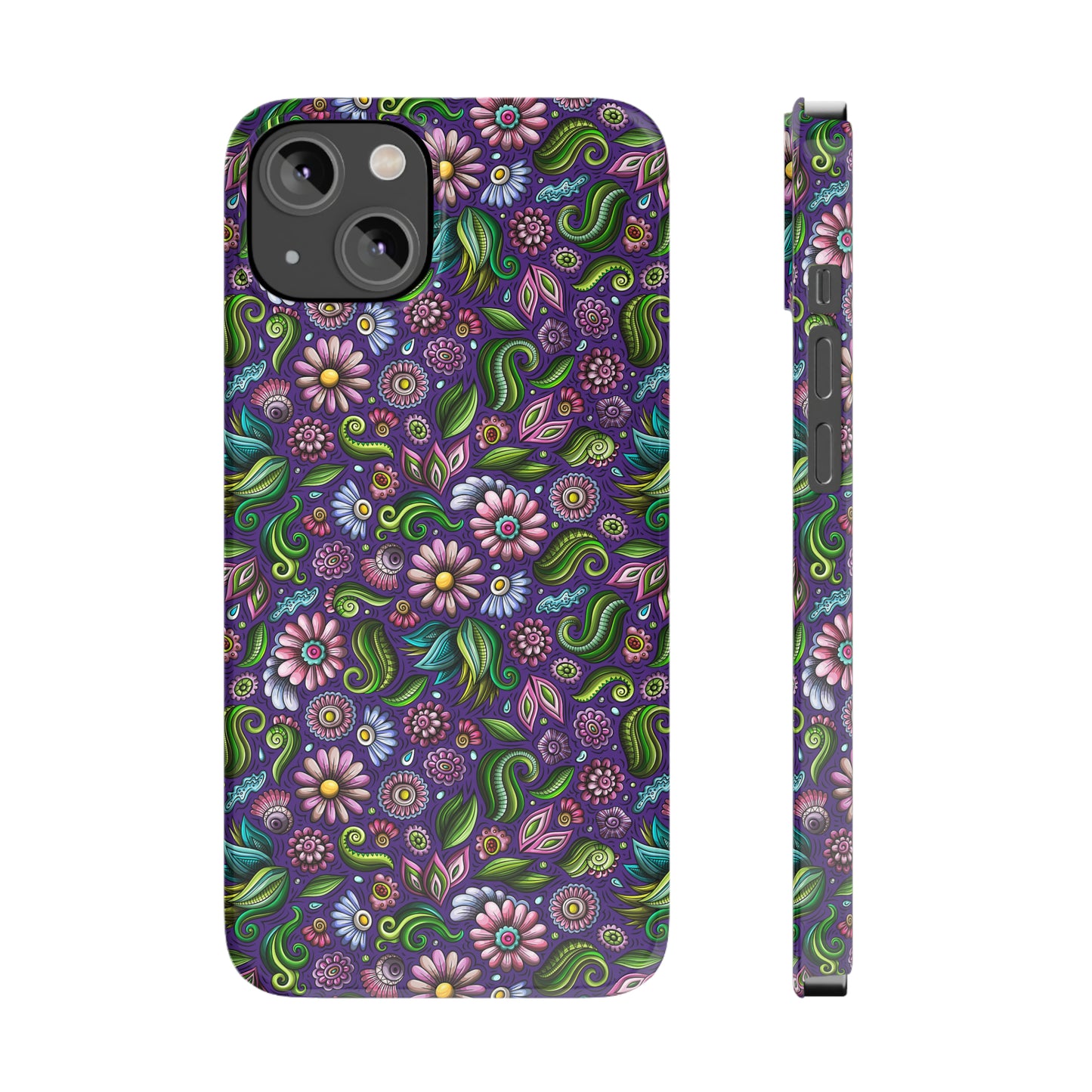 Purple & Pink Daisy Floral Print Purple Background Iphone 15-12 Slim Phone Case