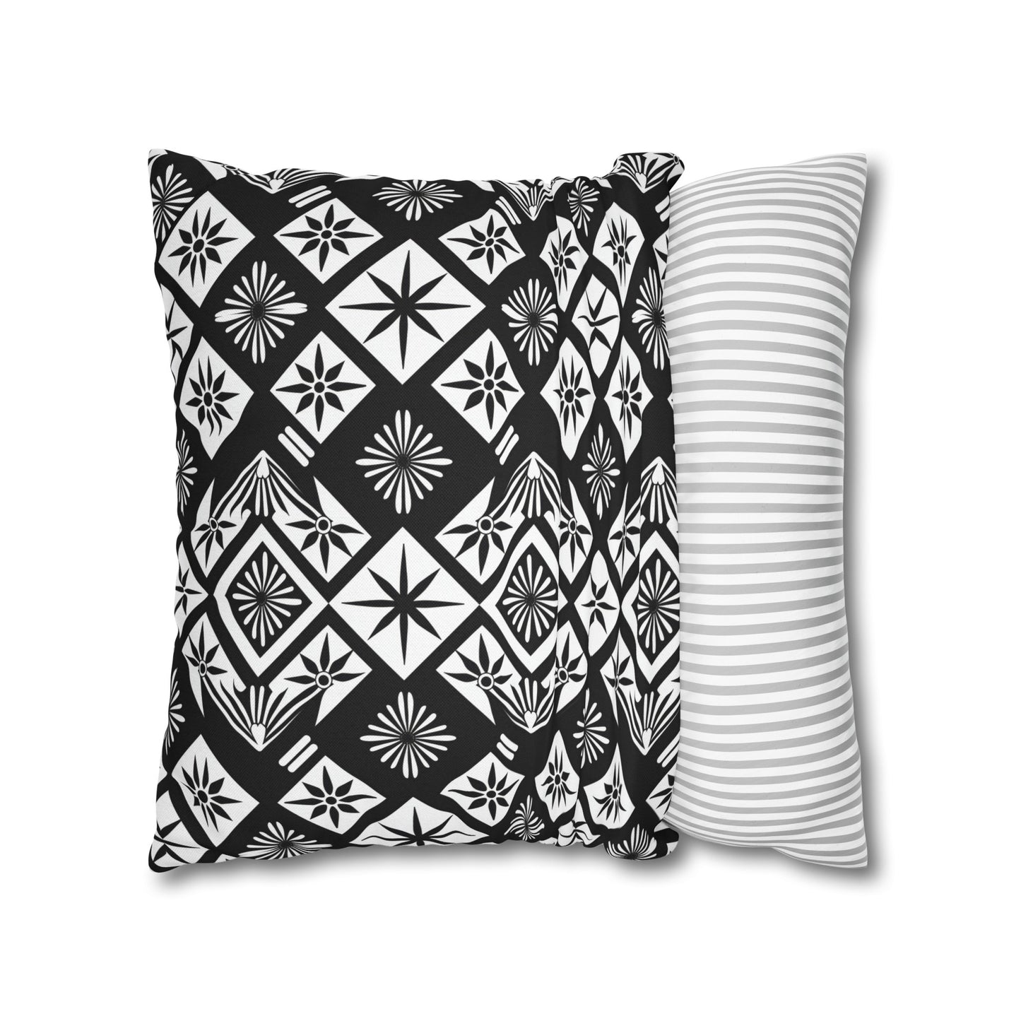 Monochrome Thai Dreamscape: Abstract Chevre Artistry Spun Polyester Square Pillowcase 4 Sizes