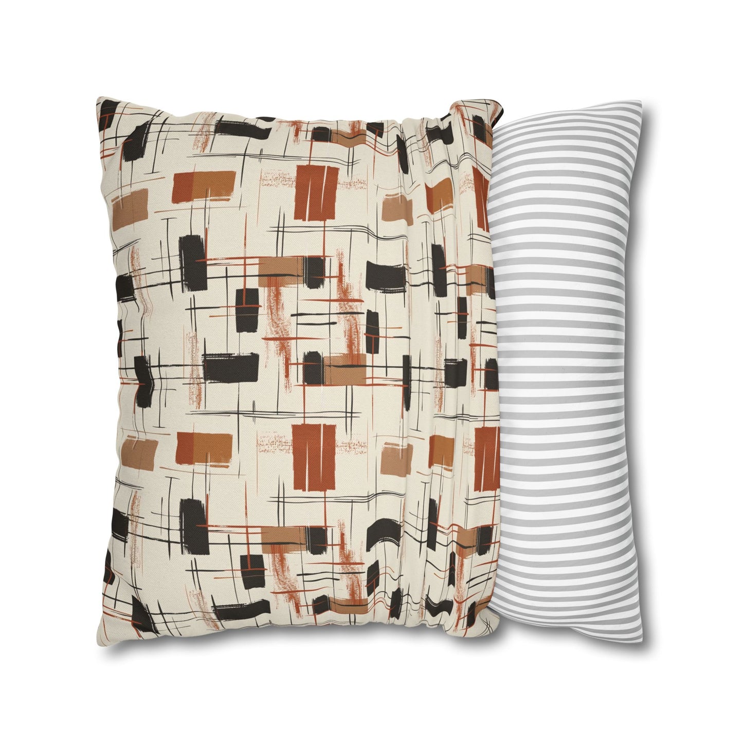 Modern Artistry in Bold and Minimalistic Pattern in a Palette of Black, Dark Orange, and Beige Spun Polyester Square Pillowcase 4 Sizes