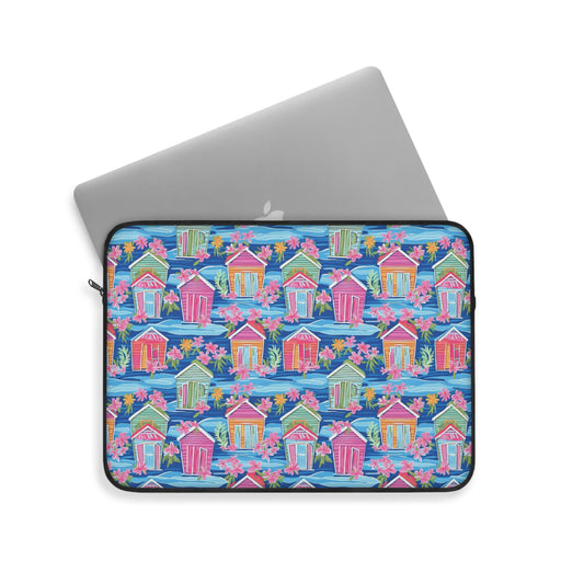 Seaside Serenade: Watercolor Beach Houses Amidst Blooming Florals Laptop or Ipad Protective Sleeve 3 Sizes Available