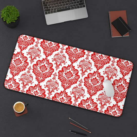 Vintage Elegance of Bold Red and White Floral Damask Pattern Gaming Mouse Pad  Desk Mat  - 3 Sizes