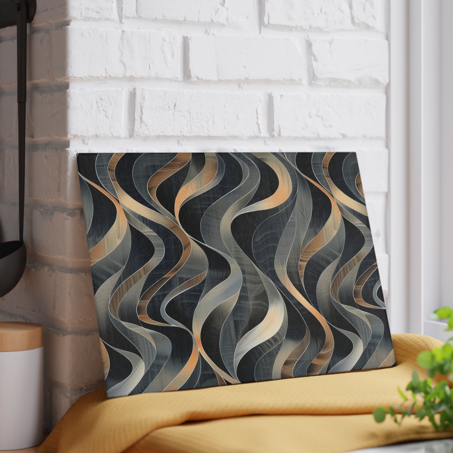 Artistic Fusion of Wavy Lines in a Palette of Silver, Gold, and Dark Hues Cutting Board 2 Sizes