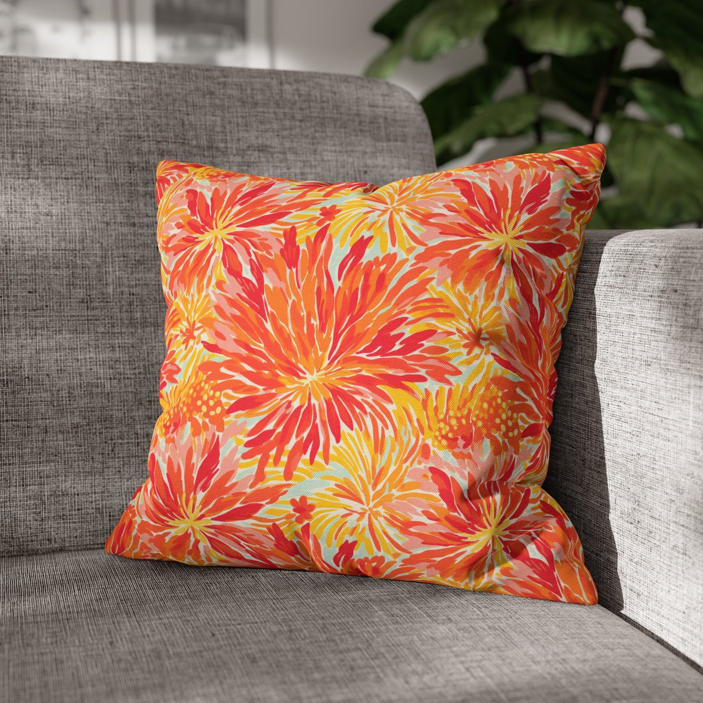 Golden Citrus Blooms: Vibrant Orange and Yellow Watercolor Flowers Spun Polyester Square Pillowcase 4 Sizes