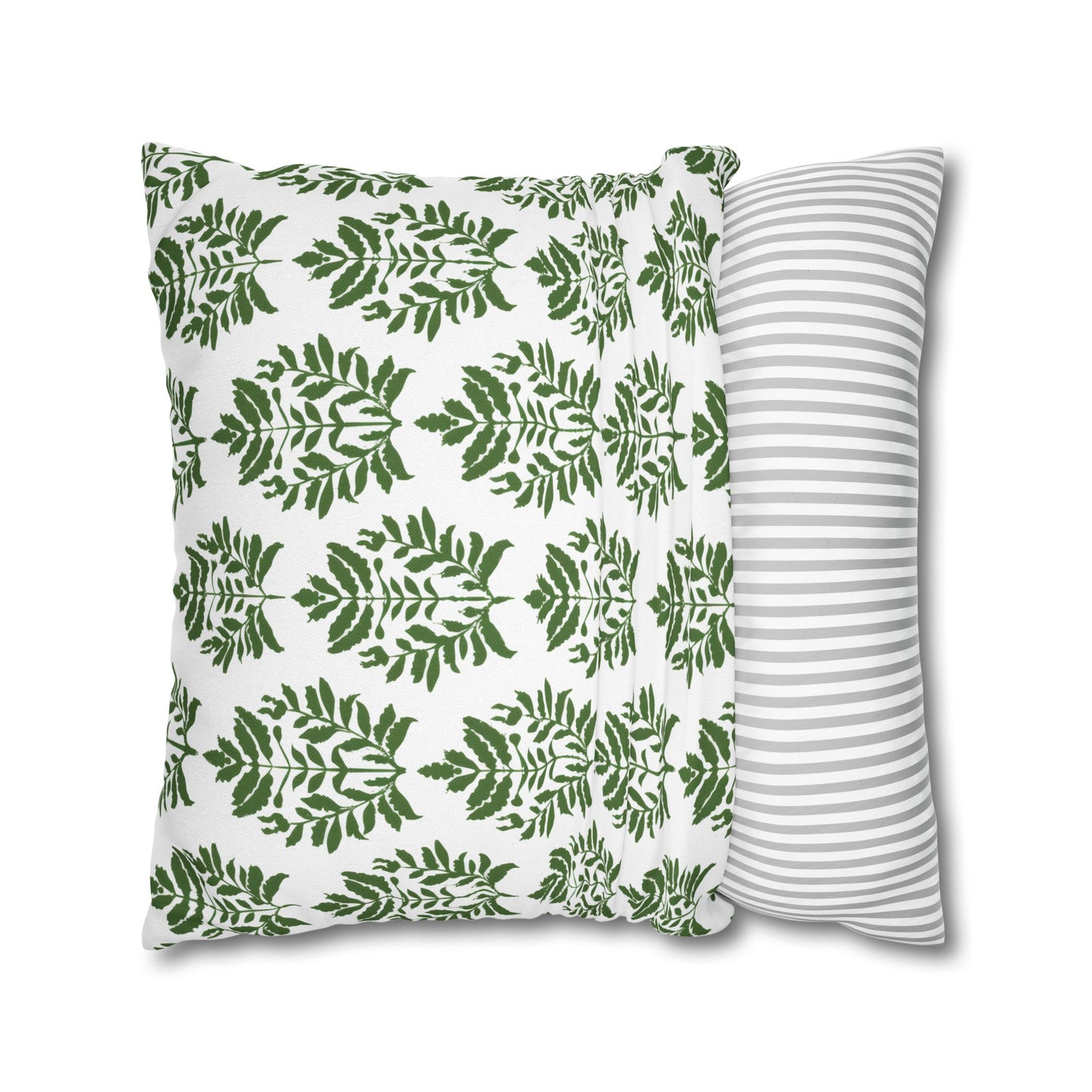 Verdant Harmony in Elegant Green Botanical Block Print Pattern Spun Polyester Square Pillowcase 4 Sizes