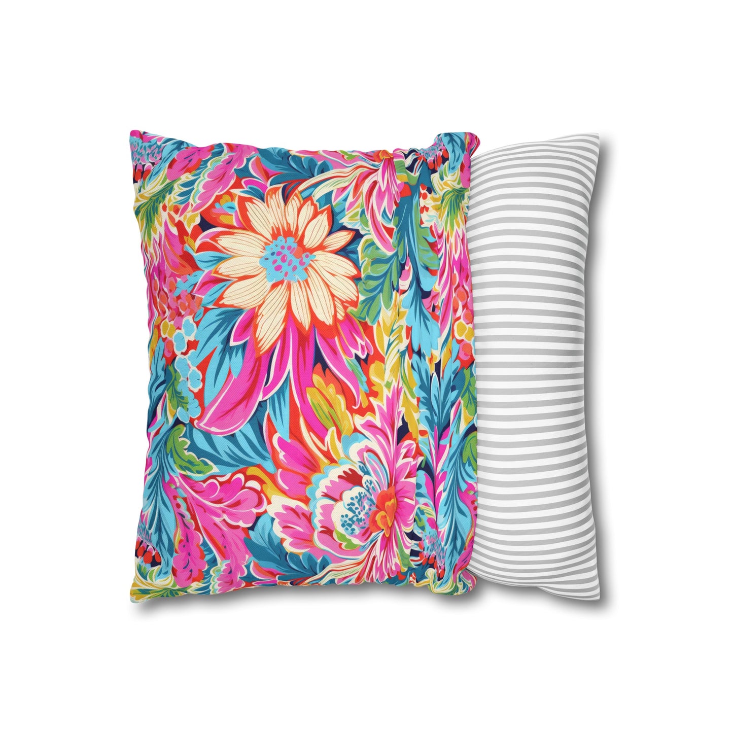 Coastal Summer Blooms: Bright Floral Watercolors in Coastal Hues Spun Polyester Square Pillowcase 4 Sizes