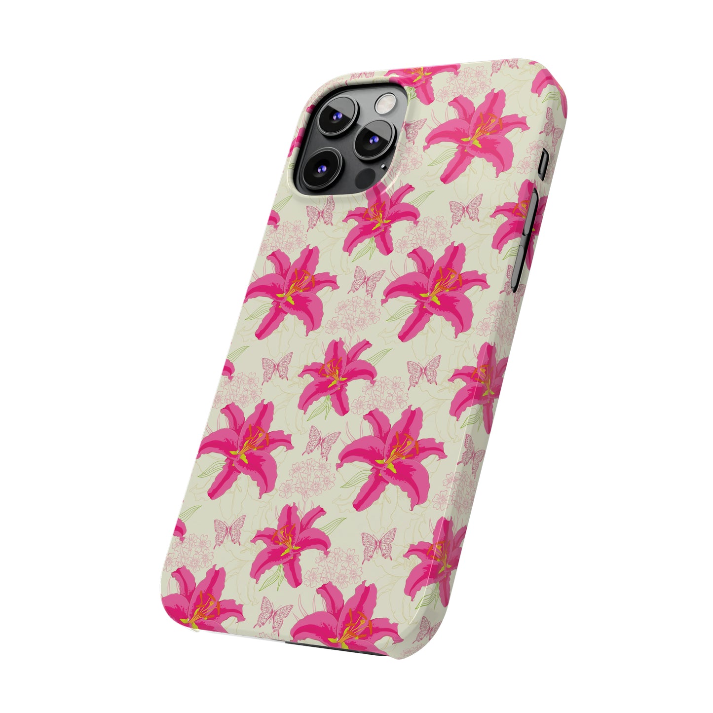 Large Lilies and Butterflies Iphone 15-12 Slim Phone Case