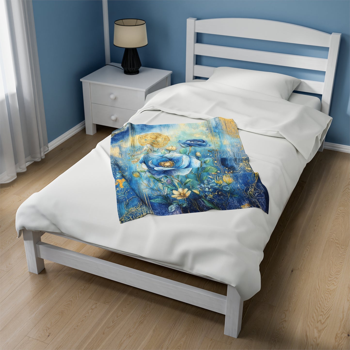 Celestial Blossoms in A Symphony in Blue Velveteen Plush Blanket 3 Sizes