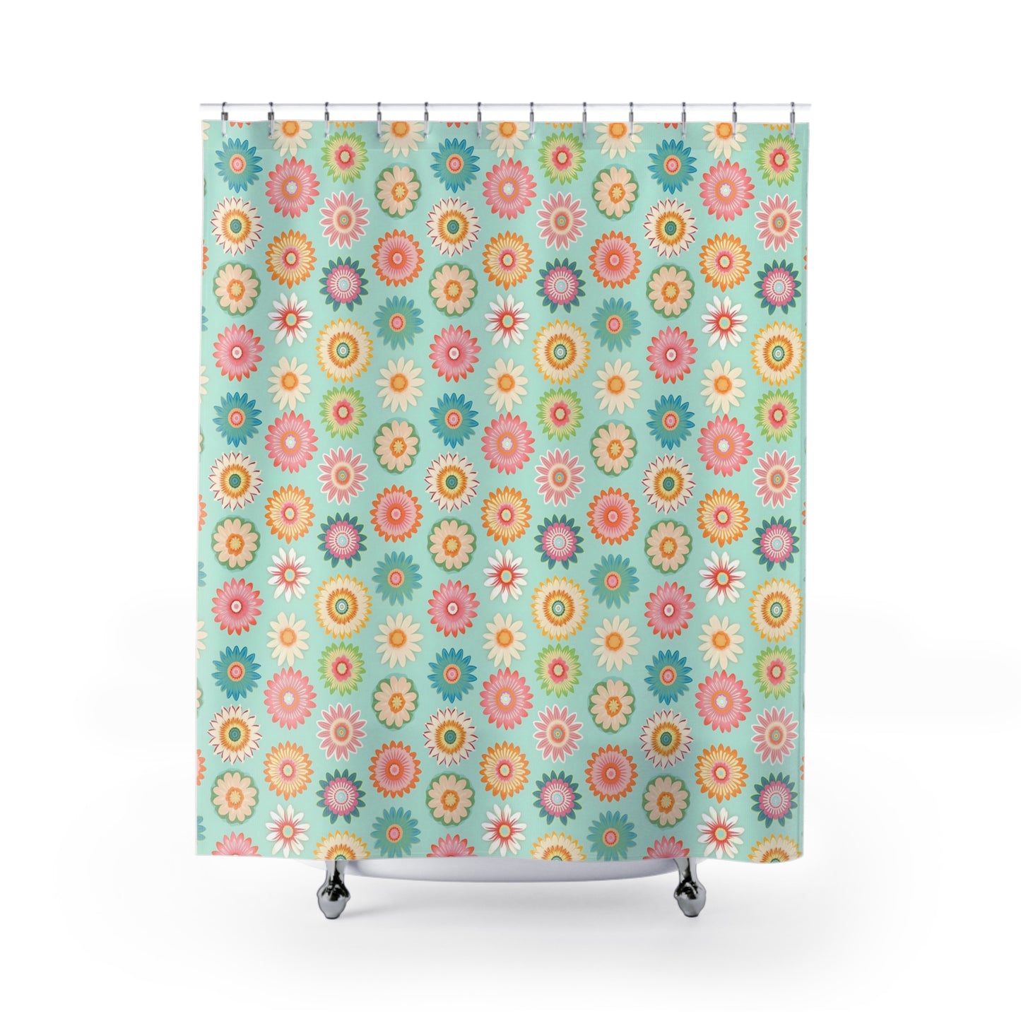 Retro Flower Design Bathroom Shower Curtain   71" × 74"