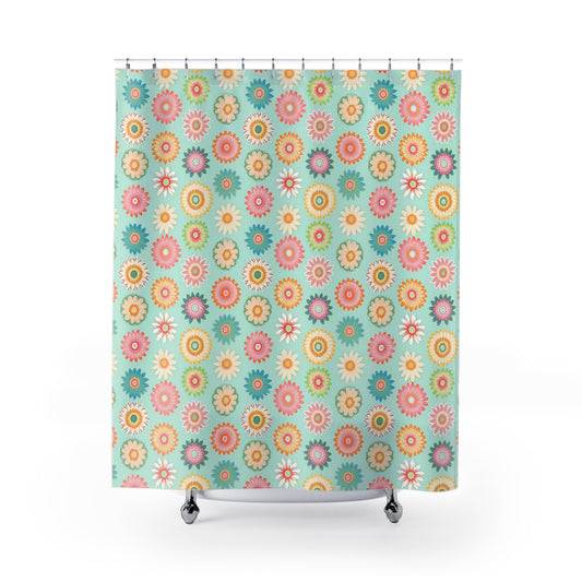 Retro Flower Design Bathroom Shower Curtain   71" × 74"