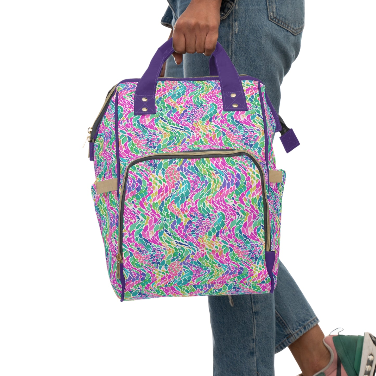 Enchanted Waves: Rainbow Mermaid Dancing in the Sea Multifunctional Diaper Backpack