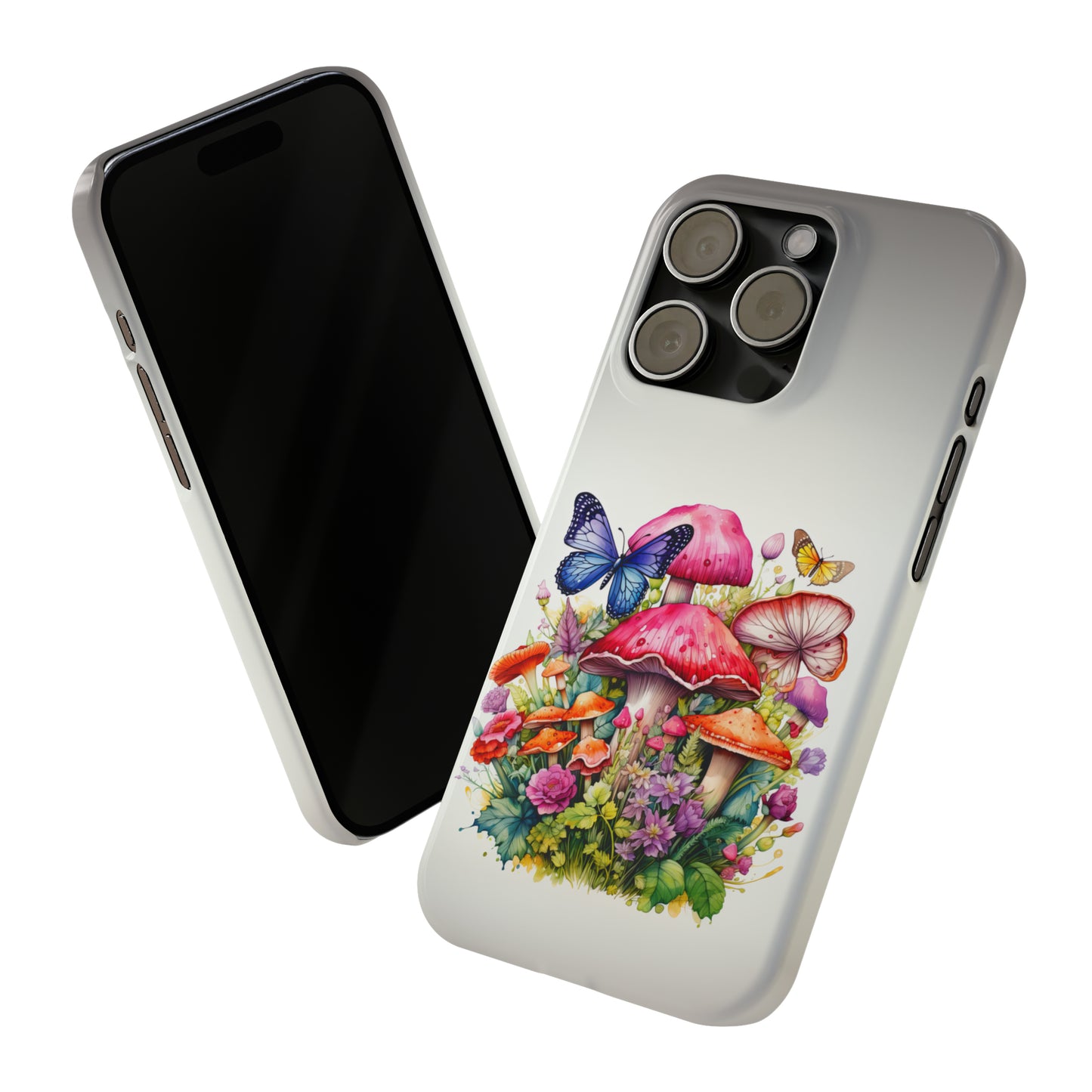 Magical Mushroom Oasis Where Flowers Bloom Amongst Butterflies Iphone 15-12 Slim Phone Case