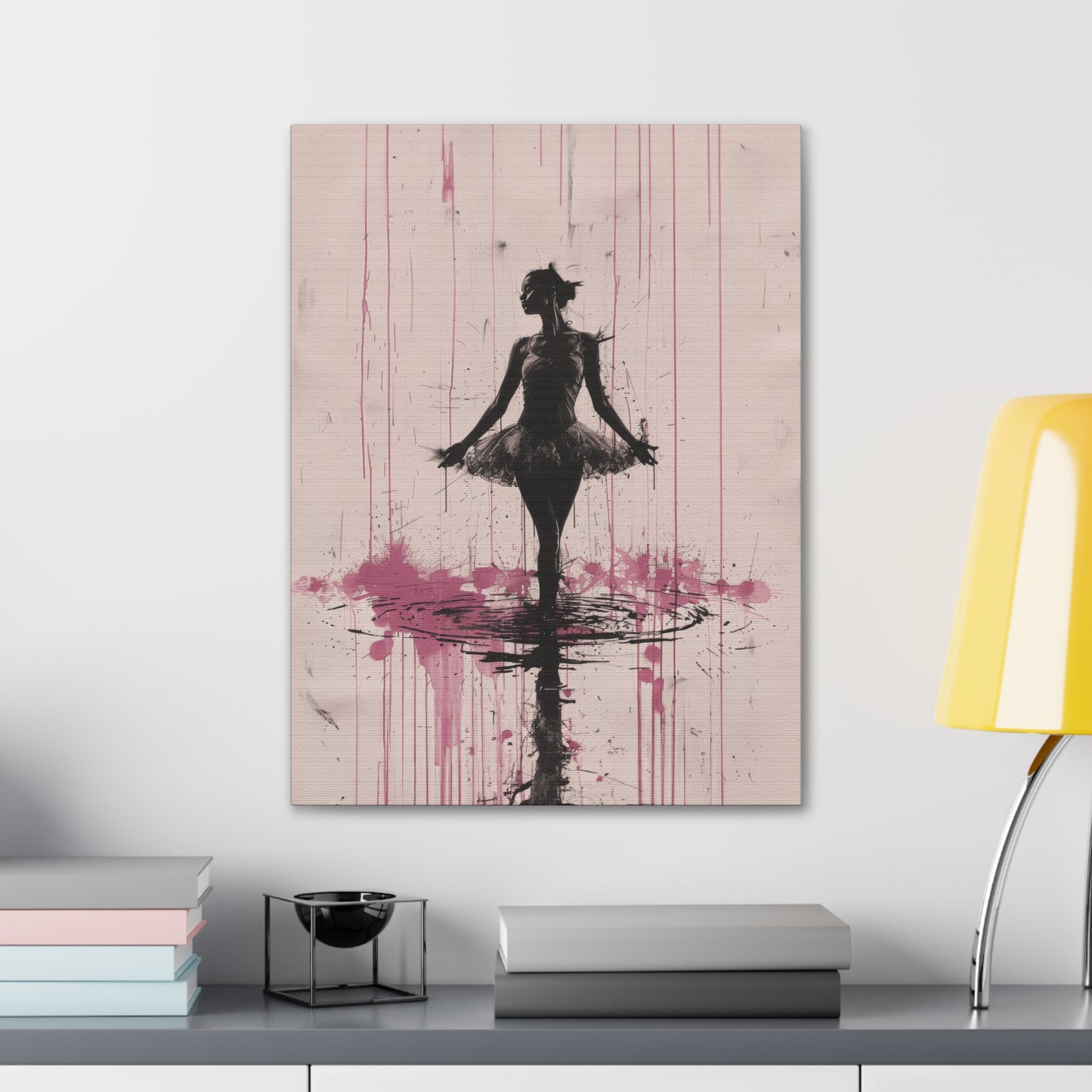 Grace in the Rain Abstract Ballerina Dancing Amidst Pink Showers Print on Canvas Gallery - 13 Sizes