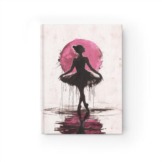 Enchanting Performance: Ballerina Dancing Amidst Pink Sunlight and Gentle Rain Hard Cover Journal - Ruled Line