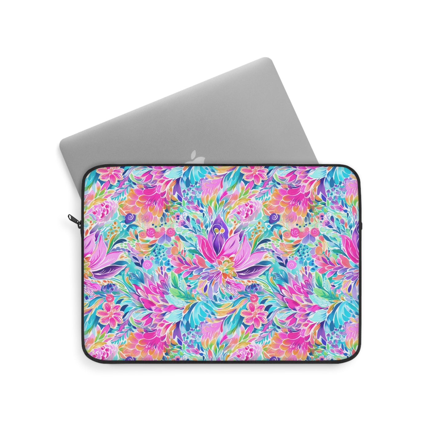 Tropical Prism: Rainbow Watercolor Flowers in Full Bloom Laptop or Ipad Protective Sleeve 3 Sizes Available