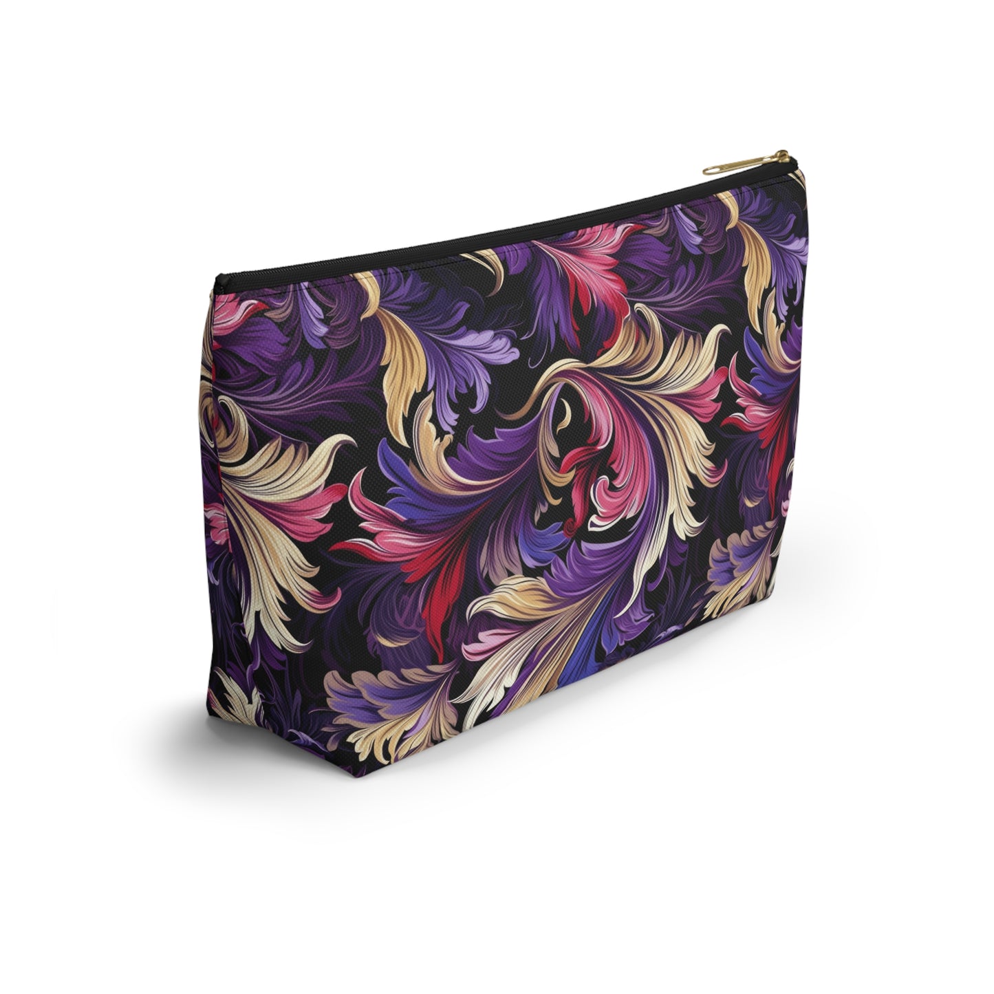 Purple, Gold & Pink Floral Swirls of Foliage Design - Makeup & Accessory Bag 2 Sizes