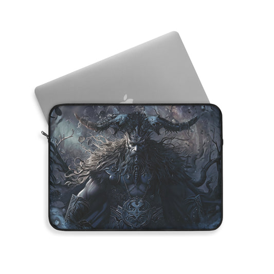 Majestic Norse God Odin with Horned Helmet and Flowing Hair Nordic Warrior - Laptop or Ipad Protective Sleeve 3 Sizes