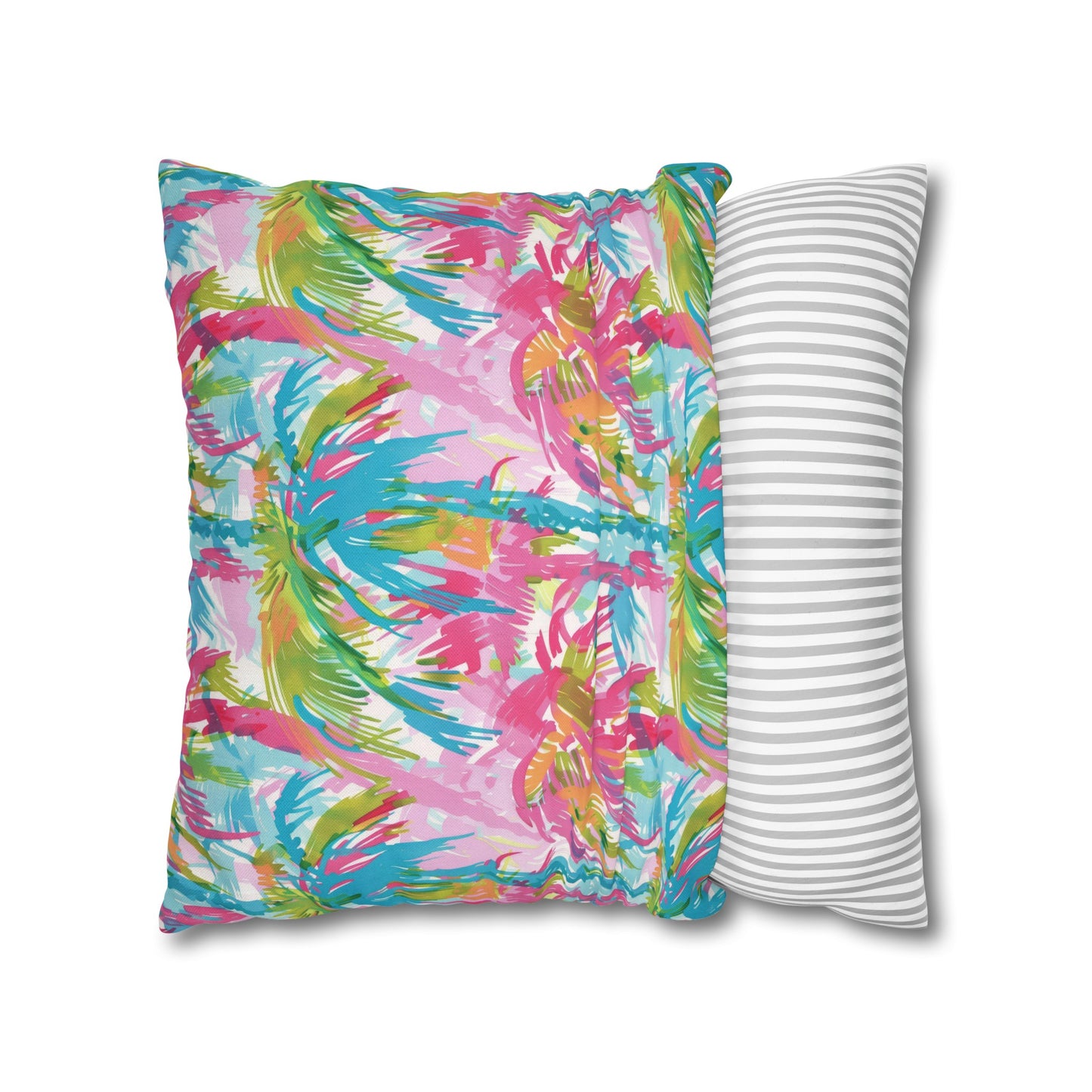 Pastel Paradise: Palm Trees in Soft Blues, Pinks, and Greens Spun Polyester Square Pillowcase 4 Sizes