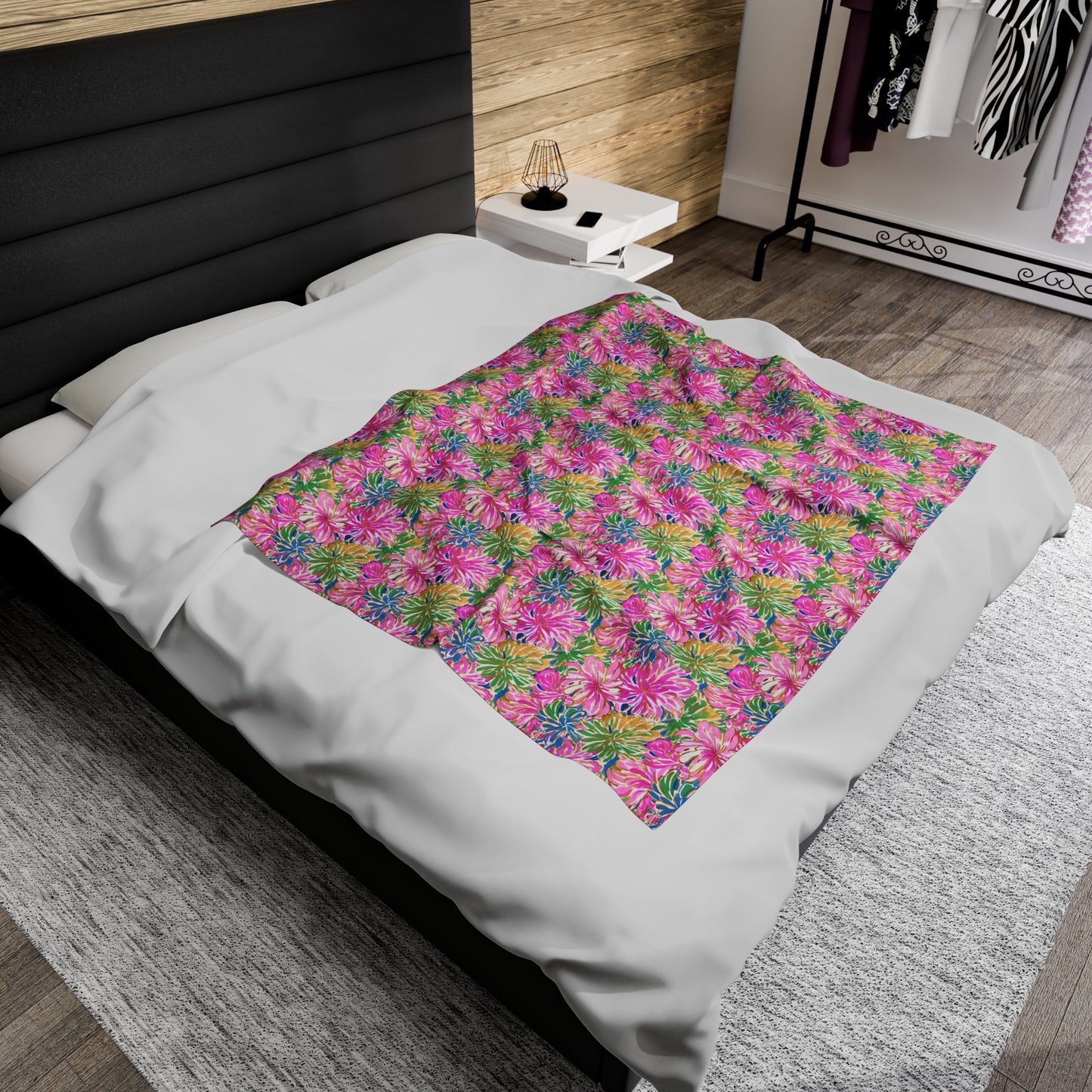 Pastel Bouquet: Large Blooms of Pink, Gold, and Blue in Watercolor Velveteen Plush Blanket 3 Sizes