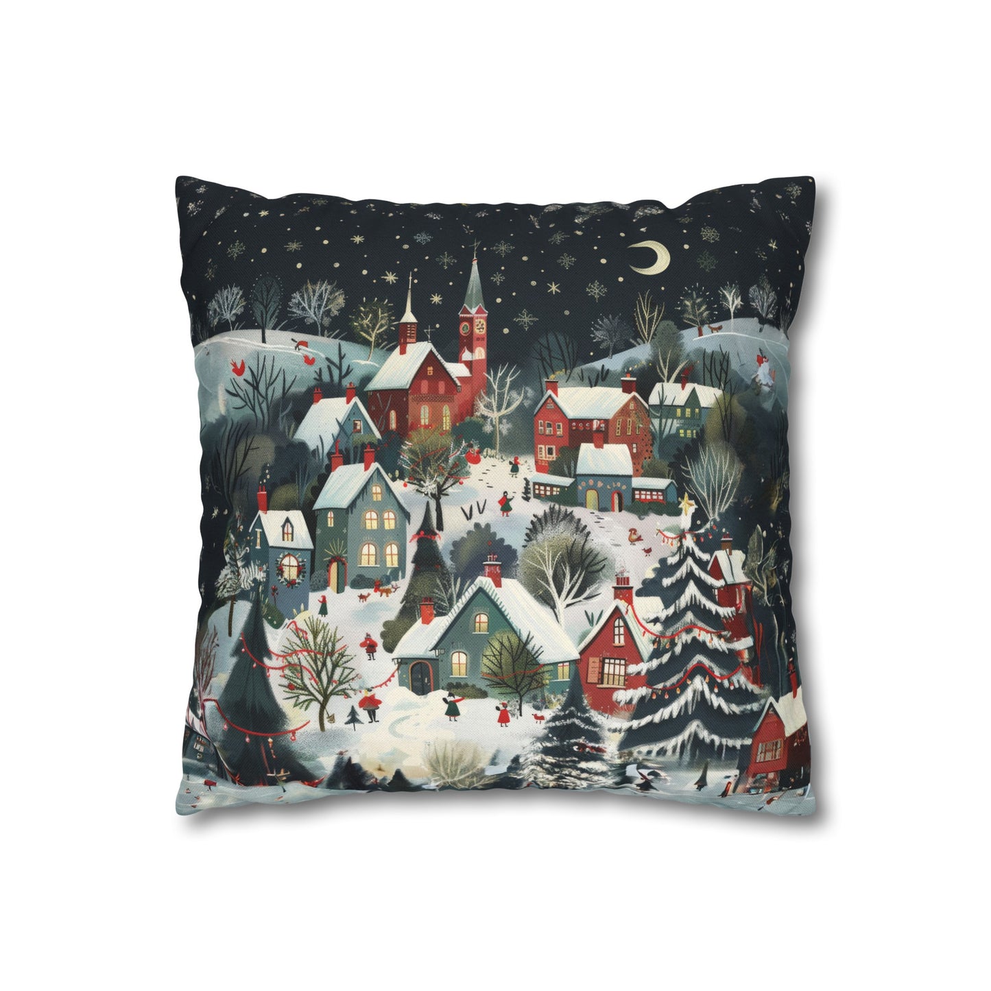 Vintage Winter Village: Old-Fashioned Country Town in a Snowy Christmas Scene Spun Polyester Square Pillowcase 4 Sizes