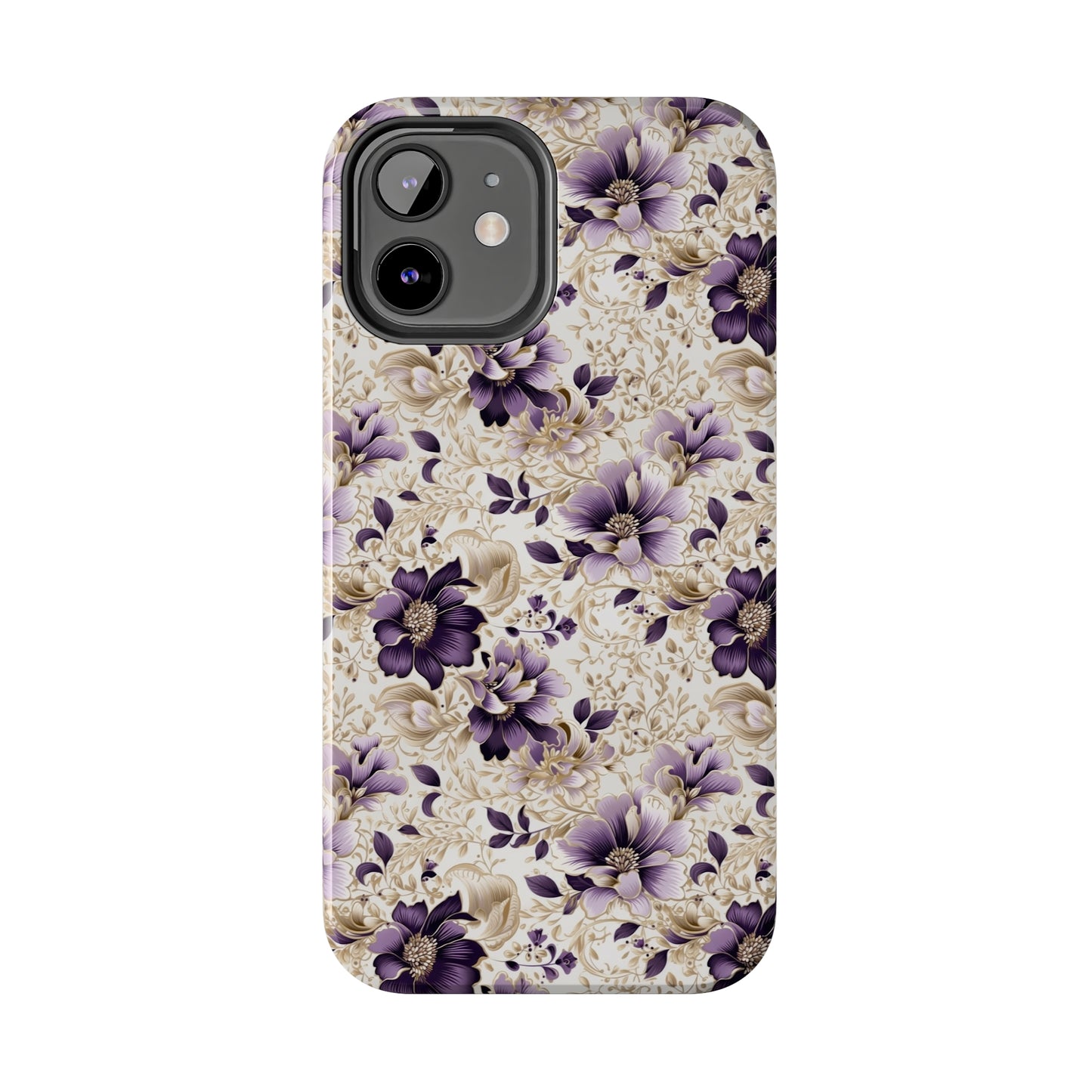 Purple Majesty: Watercolor Floral Design with Gold Foliage Accents Iphone Tough Phone Case