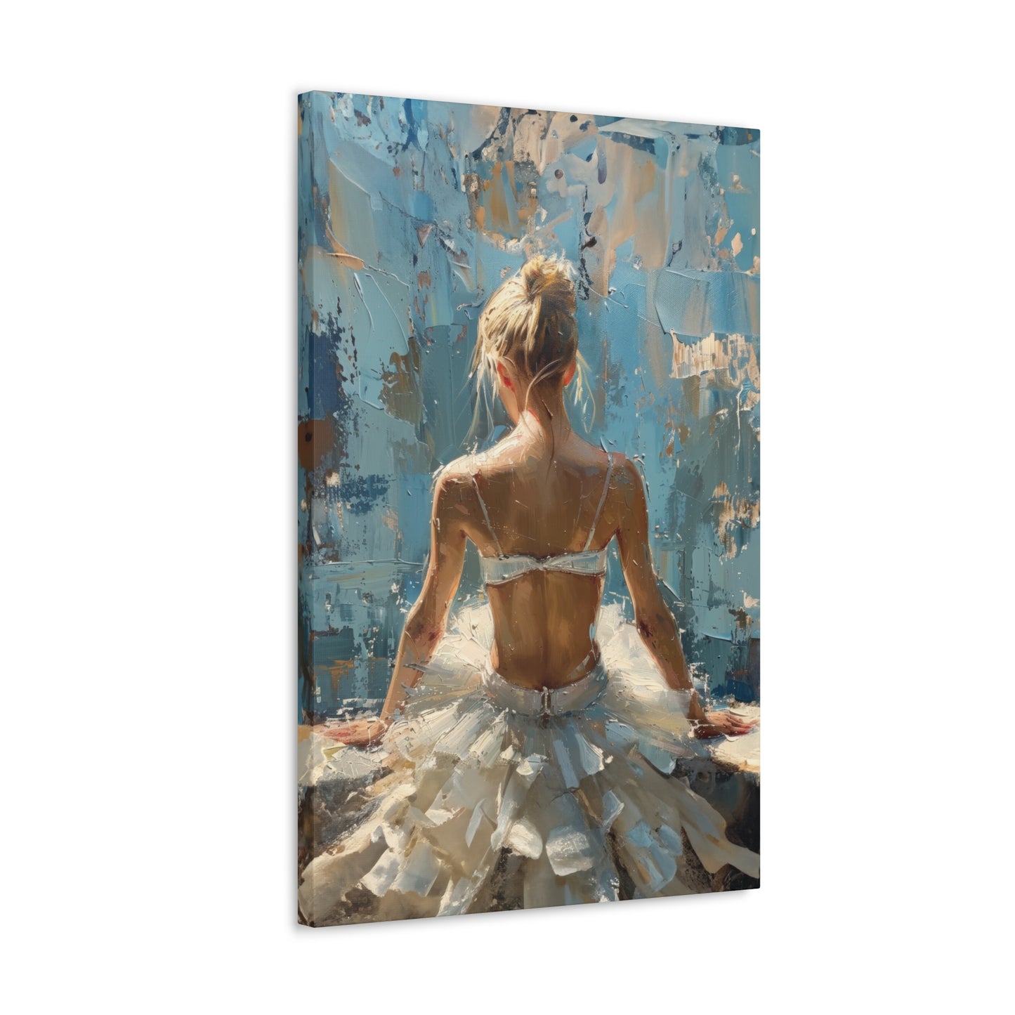 Sunlit Serenity Ballerina in White Dress, Bathed in Sunlight and Blue Skies with Back Turned Print on Canvas Gallery - 13 Sizes