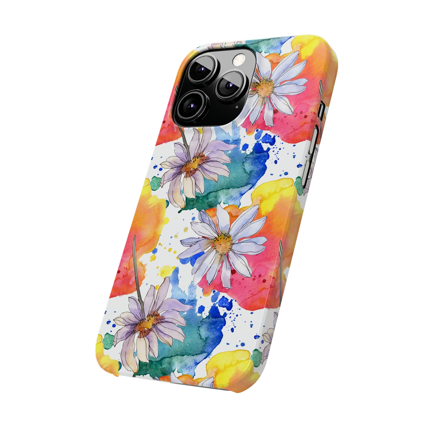 Large Colorful Watercolor Daisy Design Iphone 15-12 Slim Phone Case